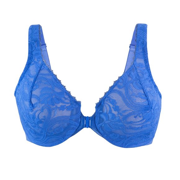 Set of 3! 42B Glamorise WONDERWIRE Bra (FRONT-CLOSE) STRETCH-LACE BLUE NEW - Picture 1 of 9